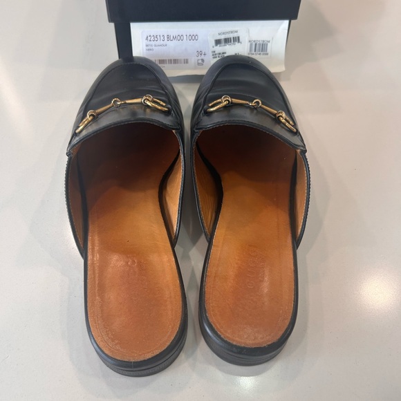 Gucci Black Leather Slip-On Mules with Gold Horsebit - Picture 3 of 5